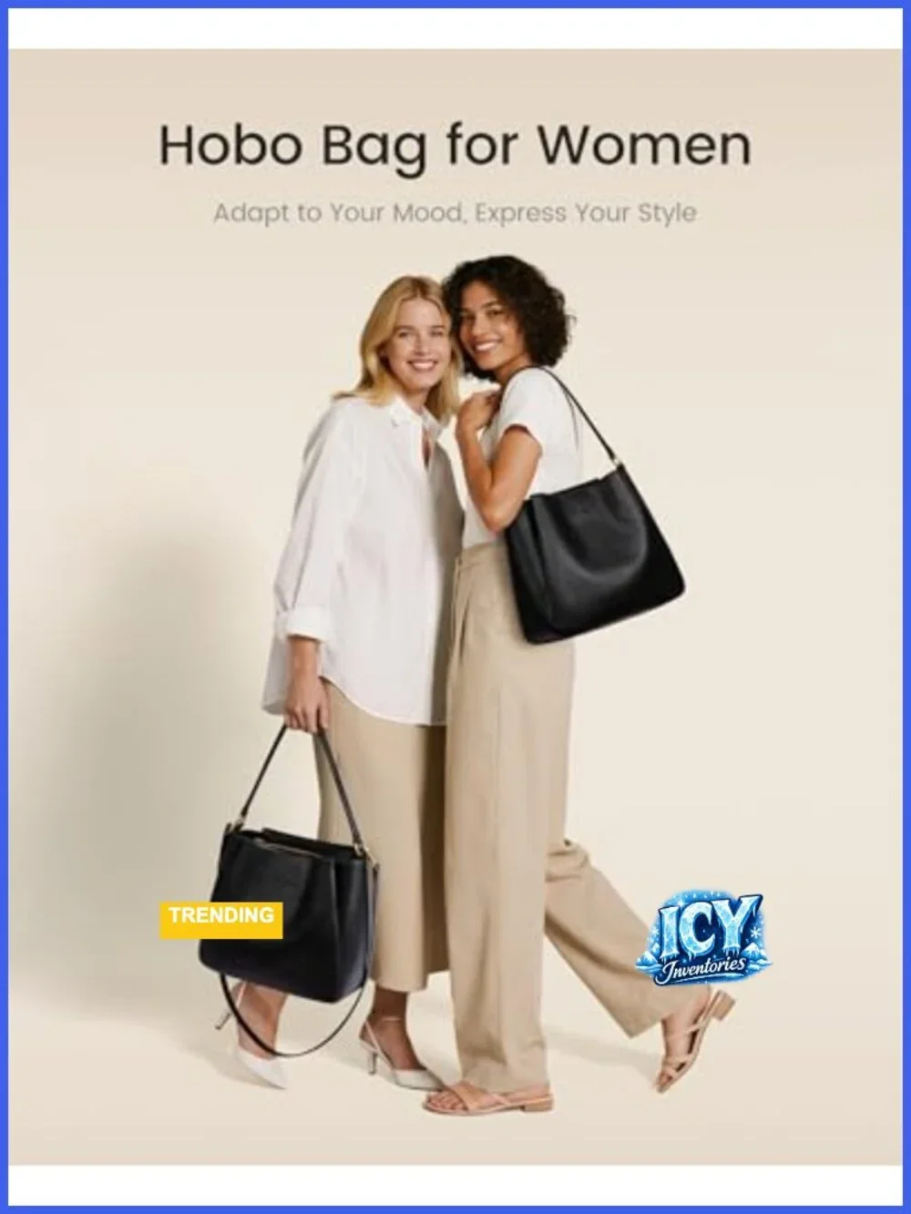 Large Vegan Leather Hobo Bag with Three Compartments, Adjustable Crossbody Strap